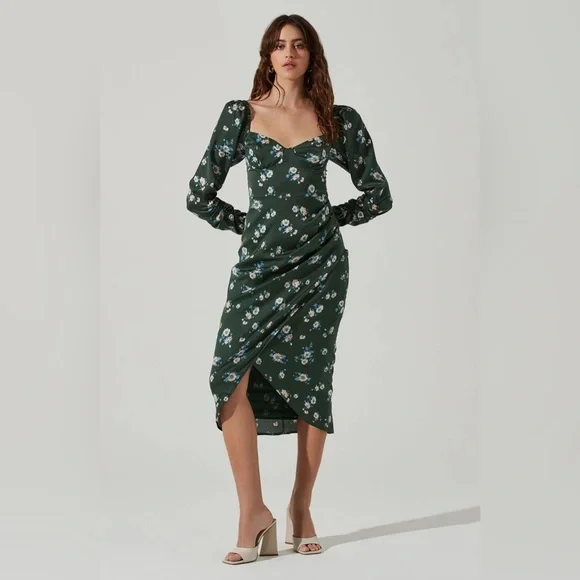 Astr | Dresses | Astr The Label Green Floral Satin Milk Maid Dress Xl Euc |  Poshmark